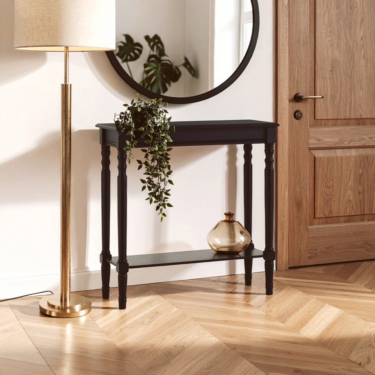 Black Wooden Console Table with Carved Legs and Lower Shelf | Heritage