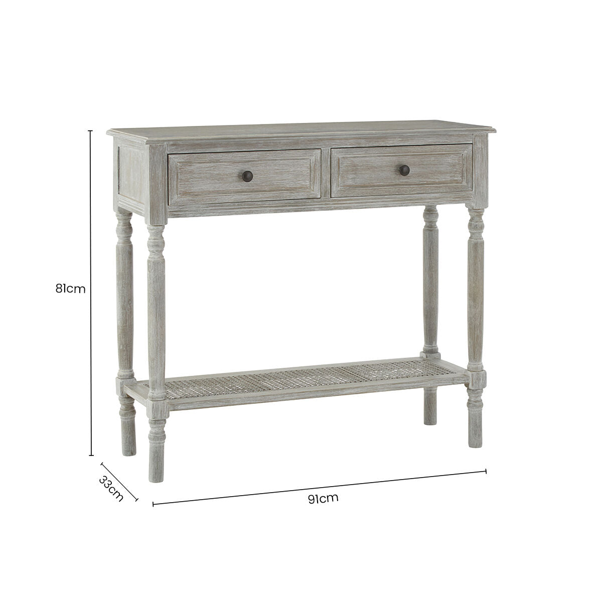 Grey Wash Wooden 2 Drawer Rectangular Console Table | Heritage
