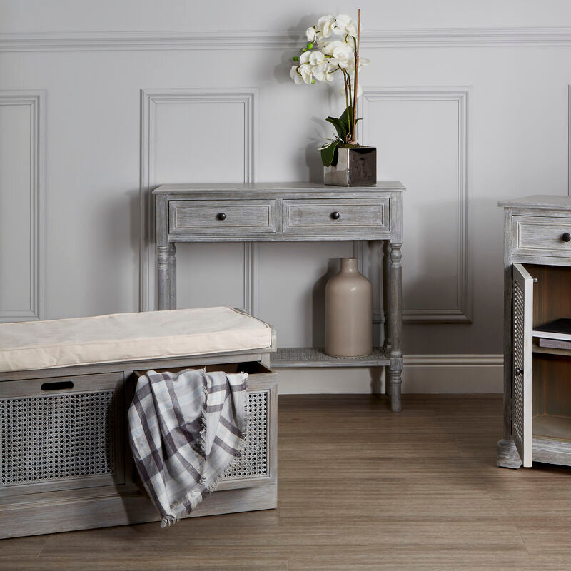 Grey Wash Wooden 2 Drawer Rectangular Console Table | Heritage