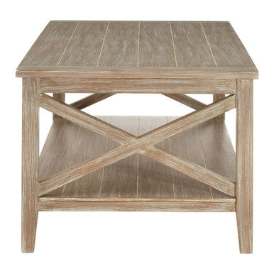 Natural Wooden Coffee Table with Open Lower Shelf and Cross Side Detail | Heritage