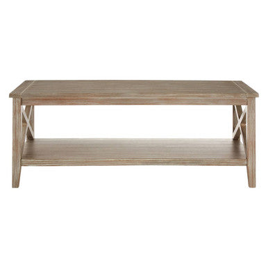 Natural Wooden Coffee Table with Open Lower Shelf and Cross Side Detail | Heritage