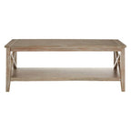 Natural Wooden Coffee Table with Open Lower Shelf and Cross Side Detail | Heritage