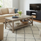 Natural Wooden Coffee Table with Open Lower Shelf and Cross Side Detail | Heritage