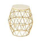 White Marble Top Side Table with Geometric Gold Finish Stone Frame | Templar