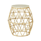 White Marble Top Side Table with Geometric Gold Finish Stone Frame | Templar