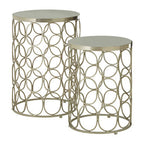 Set of 2 White Marble Top Side Tables with Gold Nickel Finish Metal Base | Templar
