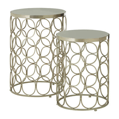 Set of 2 White Marble Top Side Tables with Gold Nickel Finish Metal Base | Templar