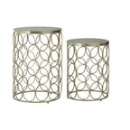 Set of 2 White Marble Top Side Tables with Gold Nickel Finish Metal Base | Templar