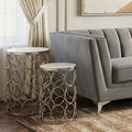Set of 2 White Marble Top Side Tables with Gold Nickel Finish Metal Base | Templar