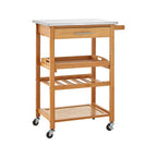 Natural Bamboo One Drawer Kitchen Trolley with Stainless Steel Worktop | Harlow