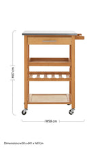 Natural Bamboo One Drawer Kitchen Trolley with Stainless Steel Worktop | Harlow