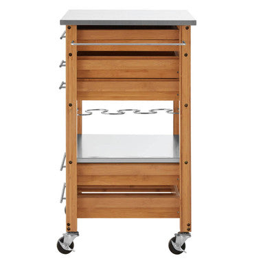 Natural Bamboo Four Drawer Kitchen Trolley with Stainless Steel Worktop | Harlow