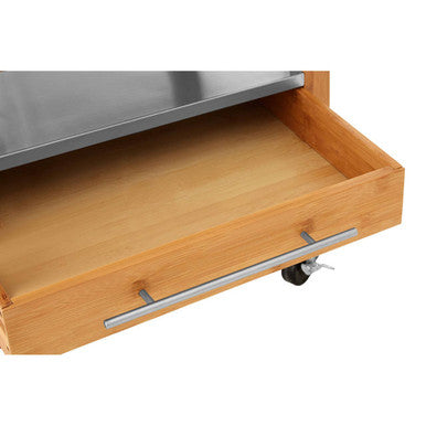Natural Bamboo Four Drawer Kitchen Trolley with Stainless Steel Worktop | Harlow