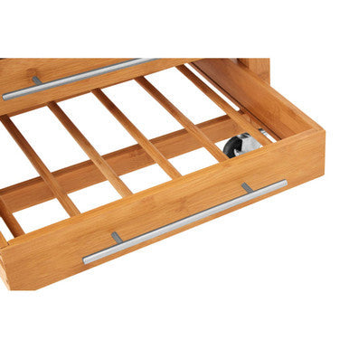 Natural Bamboo Four Drawer Kitchen Trolley with Stainless Steel Worktop | Harlow
