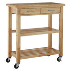 Brown Tropical Hevea Wood Kitchen Trolley with Storage Drawers Glenn | Harlow
