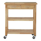 Brown Tropical Hevea Wood Kitchen Trolley with Storage Drawers Glenn | Harlow