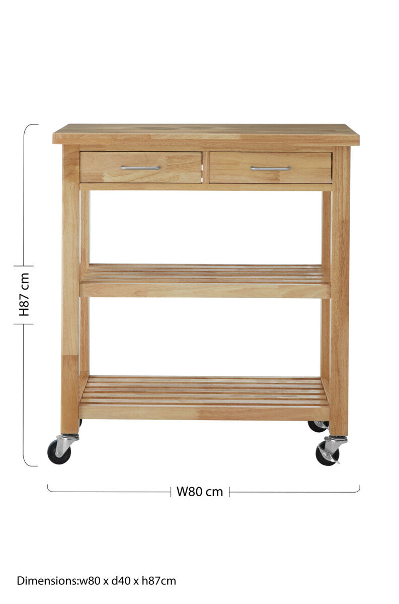 Brown Tropical Hevea Wood Kitchen Trolley with Storage Drawers Glenn | Harlow