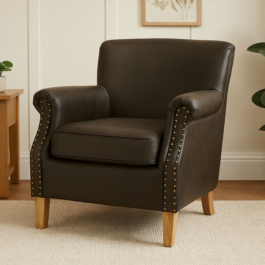 Brown Leather Effect Armchair | Trinity