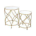 Round White Mirror Tops Nesting Side Tables with Gold Curved Metal Leg | Marcia