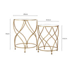 Round White Mirror Tops Nesting Side Tables with Gold Curved Metal Leg | Marcia