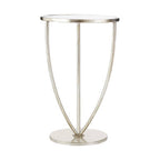 Mirrored Glass Top Side Table with Bowed Silver Metal Legs | Marcia