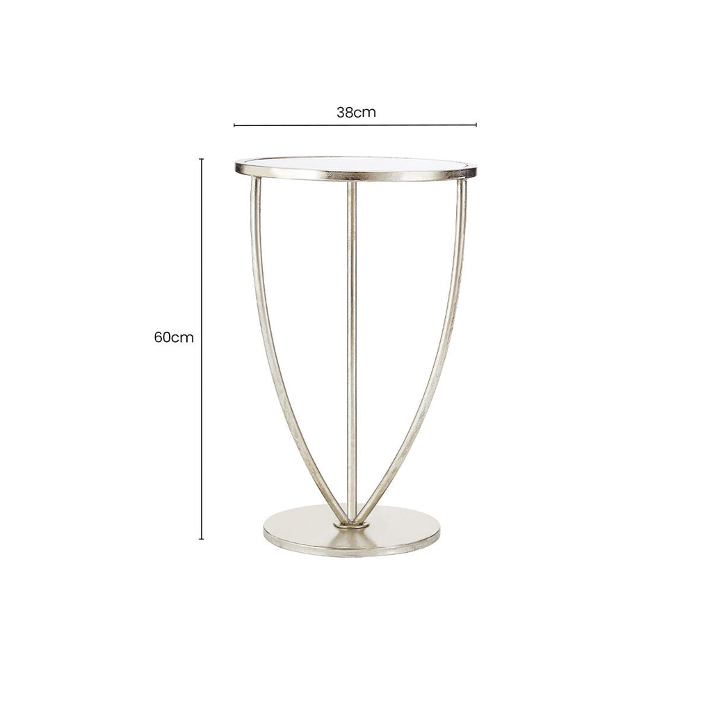 Mirrored Glass Top Side Table with Bowed Silver Metal Legs | Marcia