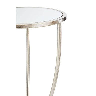 Mirrored Glass Top Side Table with Bowed Silver Metal Legs | Marcia