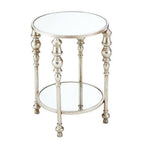 Mirrored Glass Top Two-Tier Side Table with Silver Metal Legs, Marcia