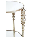 Mirrored Glass Top Two-Tier Side Table with Silver Metal Legs, Marcia