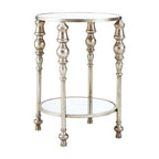 Mirrored Glass Top Two-Tier Side Table with Silver Metal Legs, Marcia
