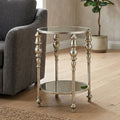 Mirrored Glass Top Two-Tier Side Table with Silver Metal Legs, Marcia