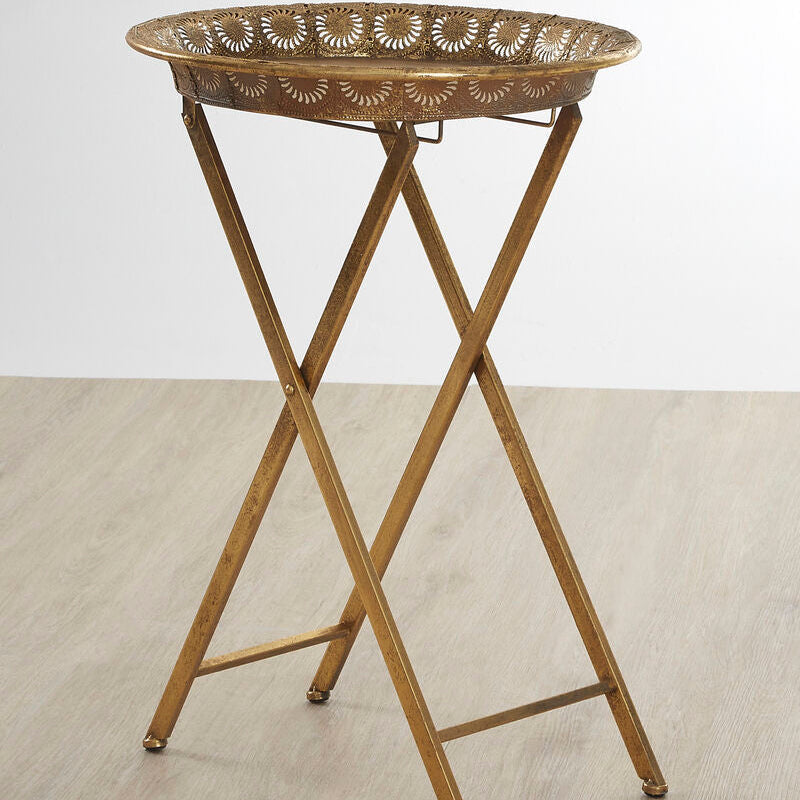 Gold Finish Folding Tray Table | Reza