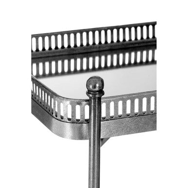 Antique Silver Finish Mirrored Tray Table with 2 Removable Trays and Lattice Detail Iron Frame | Reza