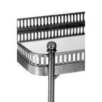 Antique Silver Finish Mirrored Tray Table with 2 Removable Trays and Lattice Detail Iron Frame | Reza