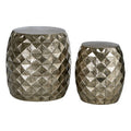 Set of 2 Silver Finish Textured Stool and Table | Reza