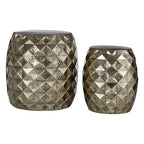 Set of 2 Silver Finish Textured Stool and Table | Reza