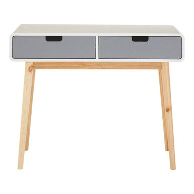 White and Natural Console Table with 2 Drawers | Milo
