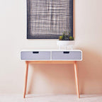 White and Natural Console Table with 2 Drawers | Milo