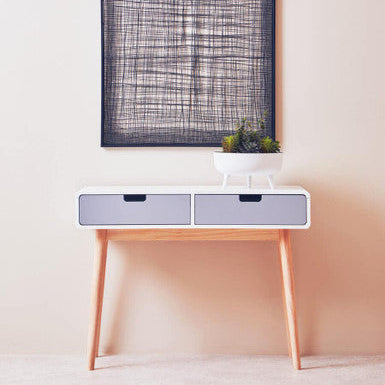 White and Natural Console Table with 2 Drawers | Milo
