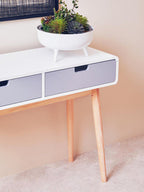 White and Natural Console Table with 2 Drawers | Milo