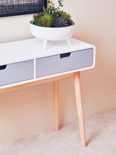 White and Natural Console Table with 2 Drawers | Milo