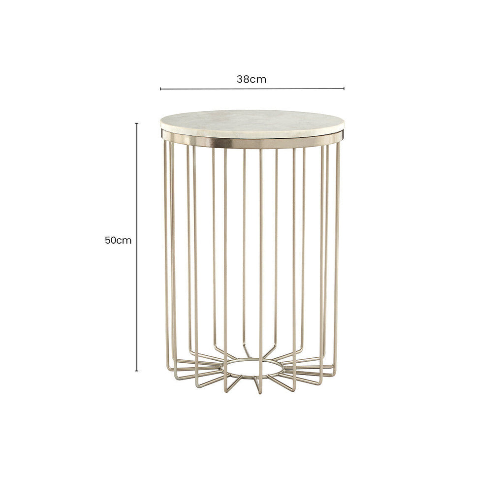 White Marble Top Side Table with Cage Design Iron Rod Base | Templar