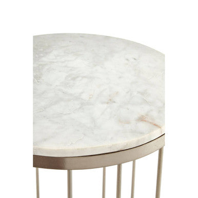 White Marble Top Side Table with Cage Design Iron Rod Base | Templar