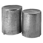 Set of 2 Antique Silver Nickel Finish Side Tables and Stools | Templar