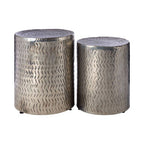 Set of 2 Antique Silver Nickel Finish Side Tables and Stools | Templar