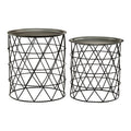 Set of Two Round Zinc Top Coffee Table Pair with Black Iron Cylindrical Bases | Templar