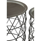 Set of Two Round Zinc Top Coffee Table Pair with Black Iron Cylindrical Bases | Templar