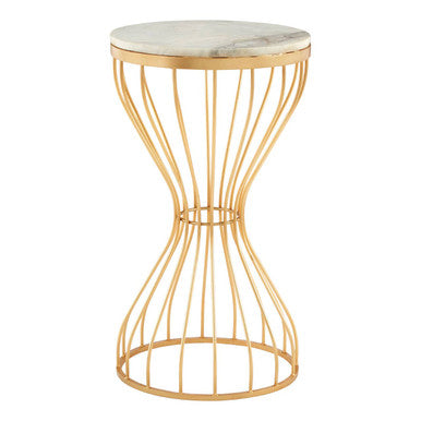 White Marble Round Top Side Table with Gold Iron Hourglass Iron Base | Templar