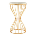 White Marble Round Top Side Table with Gold Iron Hourglass Iron Base | Templar