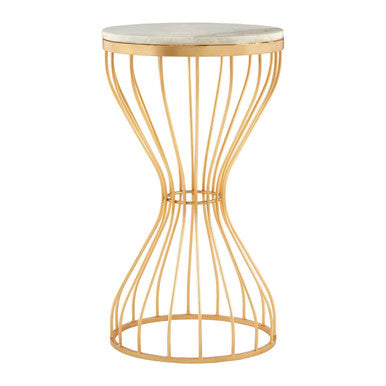 White Marble Round Top Side Table with Gold Iron Hourglass Iron Base | Templar